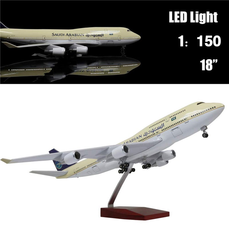 24-Hours 18â€ 1:130 Airplane Model Saudi Arabia Boeing 747 Model Plane with LED Light(Touch or Sound Control) for Decoration or Gift - Image 1